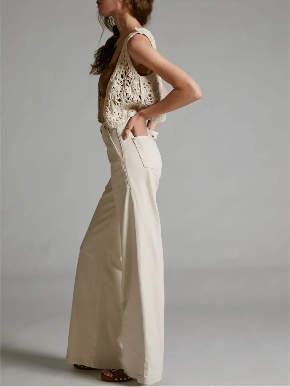 Pilcro The Kit High-Rise Wide-Leg Utility Trousers in Cream